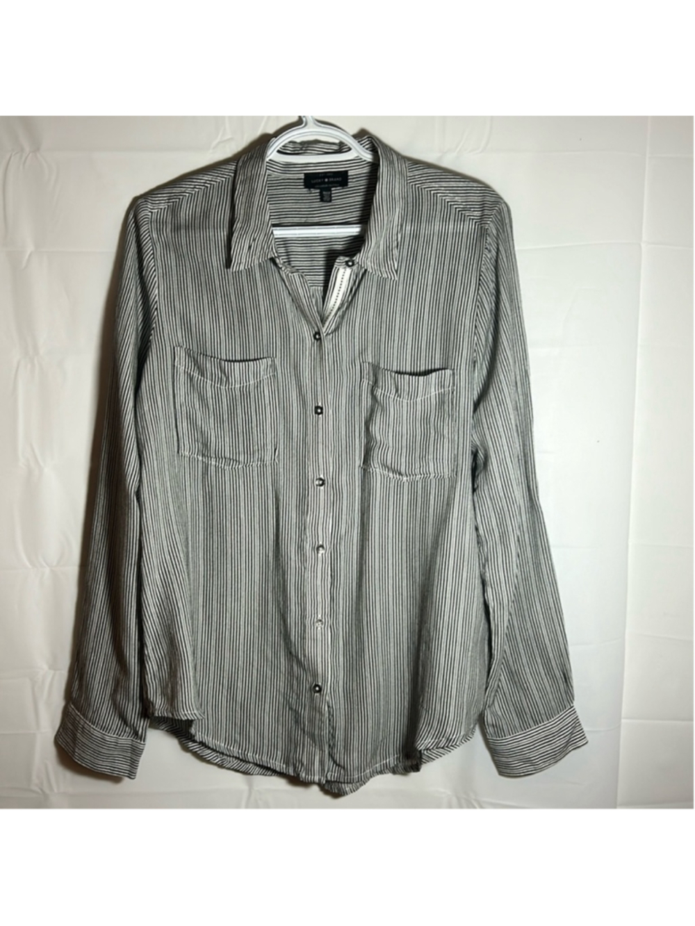 Lucky Brand Black Gray Stripe Button Down Shirt Women’s Medium Casual Western